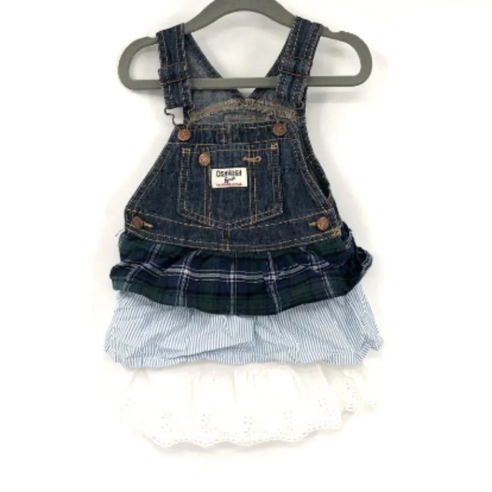 OSHKOSH B'GOSH Overall Dress Skirtall Jumper 24M Ruffle Tiered Eyelet Cotton